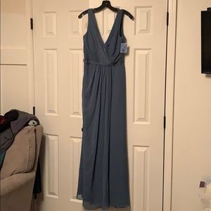 Chiffon bridesmaid dress. Steel blue